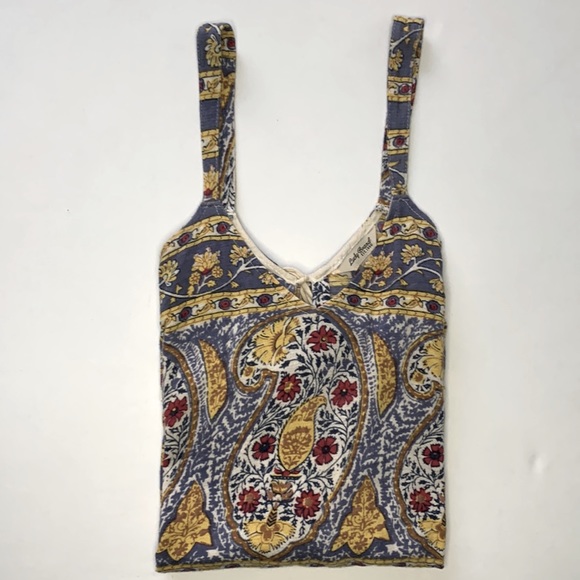 Lucky Brand Allover Print Handkerchief Hem Woodblock Sleeveless Top - Picture 7 of 8